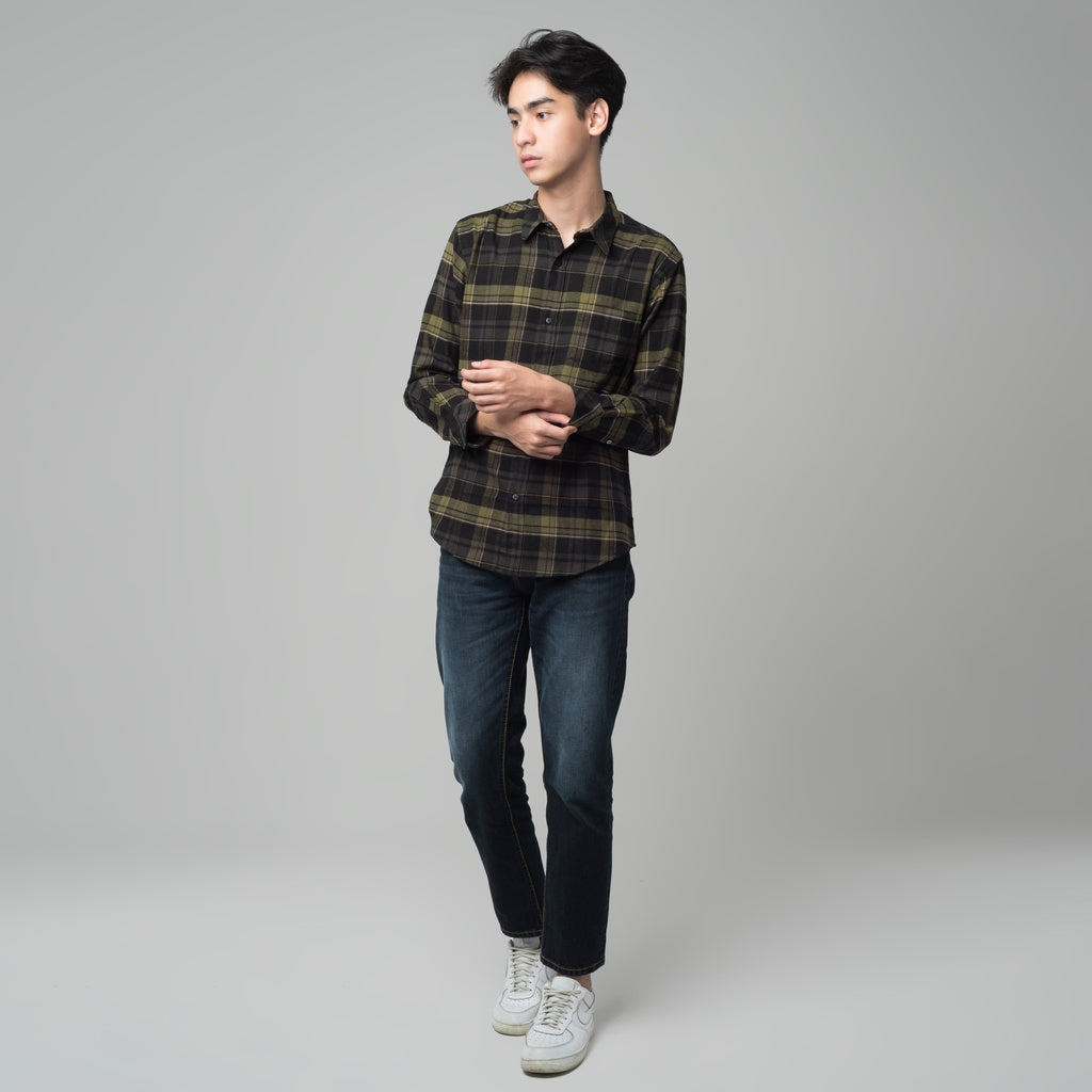 Benhill Kemeja Pria Flannel Lengan Panjang Kotak Hijau 29284-31733