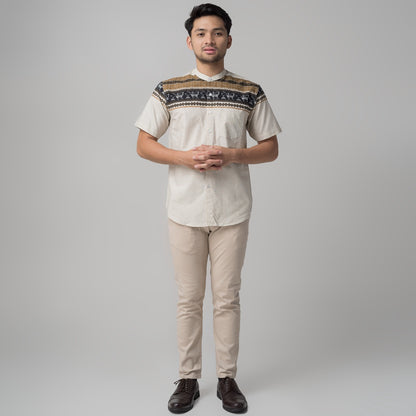 Benhill Kemeja Koko Pria Cotton Printing Lengan Pendek Cream 29811-46910