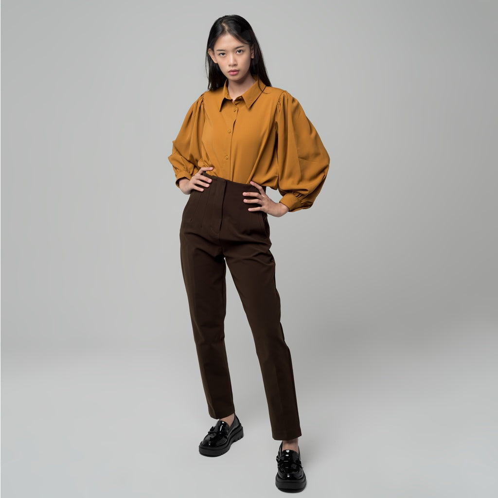 Benhill Kemeja Wanita " Seori" Tops Lengan Panjang Puff Caramel Brown A191-29D79