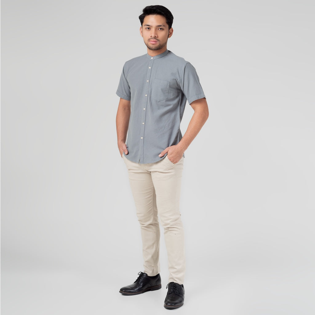 Benhill Kemeja Koko Pria Linen Polos Lengan Pendek Grey 50006-16610
