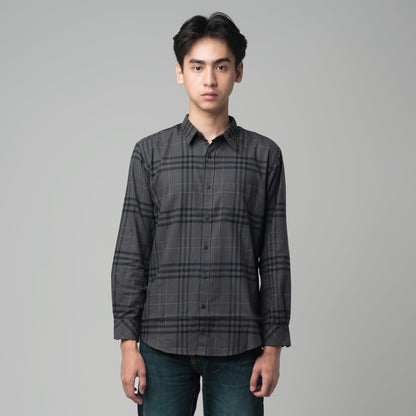 Benhill Kemeja Pria Flannel Lengan Panjang Kotak Abu 29461-11P33