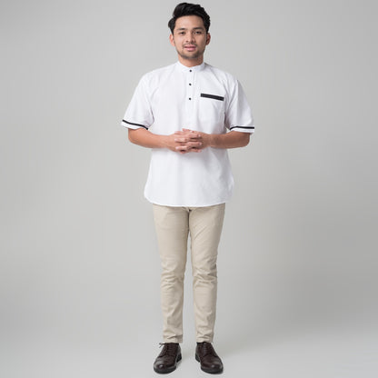Benhill Baju Taqwa Koko Pria Qurta Kurta Lengan Pendek Putih 29953-3211H