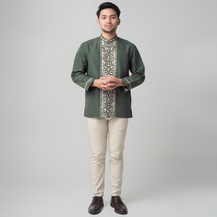 Benhill Taqwa Koko Bordir Pria Lengan Panjang Hijau Botol 2286-12707