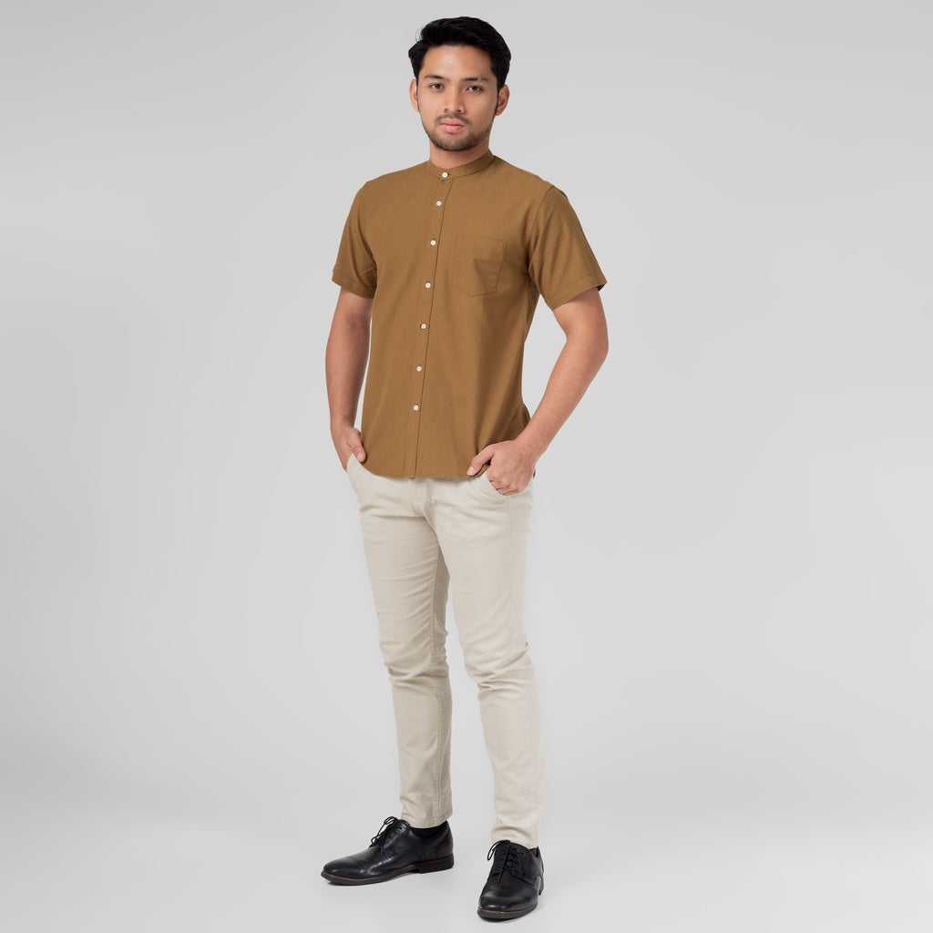 Benhill Kemeja Koko Pria Linen Polos Lengan Pendek Caramel Brown 28152-16910