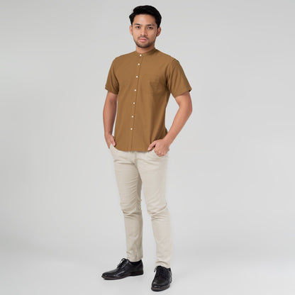 Benhill Kemeja Koko Pria Linen Polos Lengan Pendek Caramel Brown 28152-16910