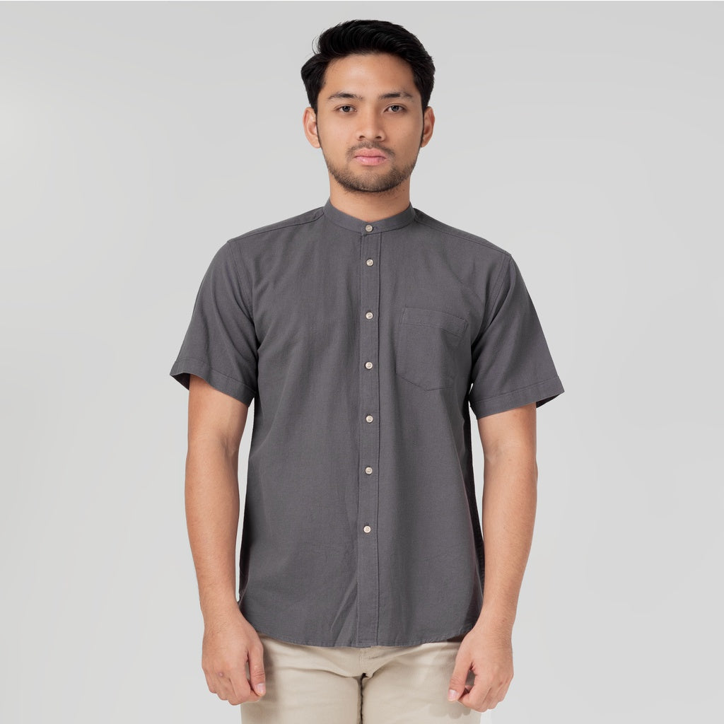 Benhill Kemeja Koko Pria Linen Polos Lengan Pendek Grey 50005-16610