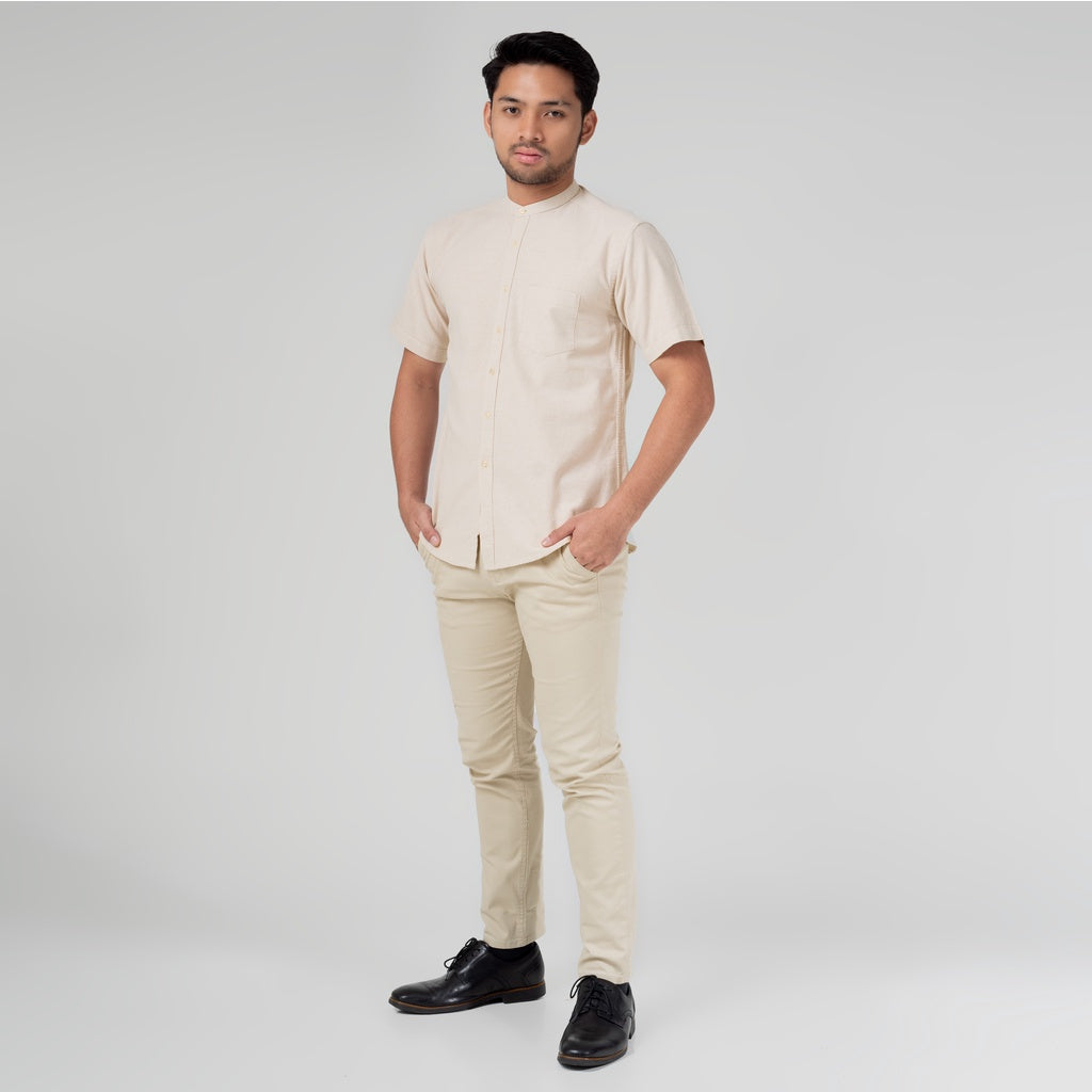 Benhill Kemeja Koko Pria Linen Polos Lengan Pendek Beige 50004-16910
