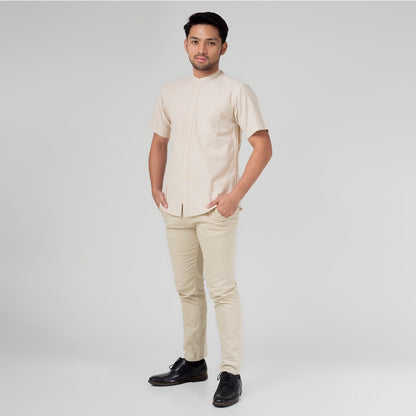 Benhill Kemeja Koko Pria Linen Polos Lengan Pendek Beige 50004-16910