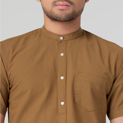 Benhill Kemeja Koko Pria Linen Polos Lengan Pendek Caramel Brown 28152-16910