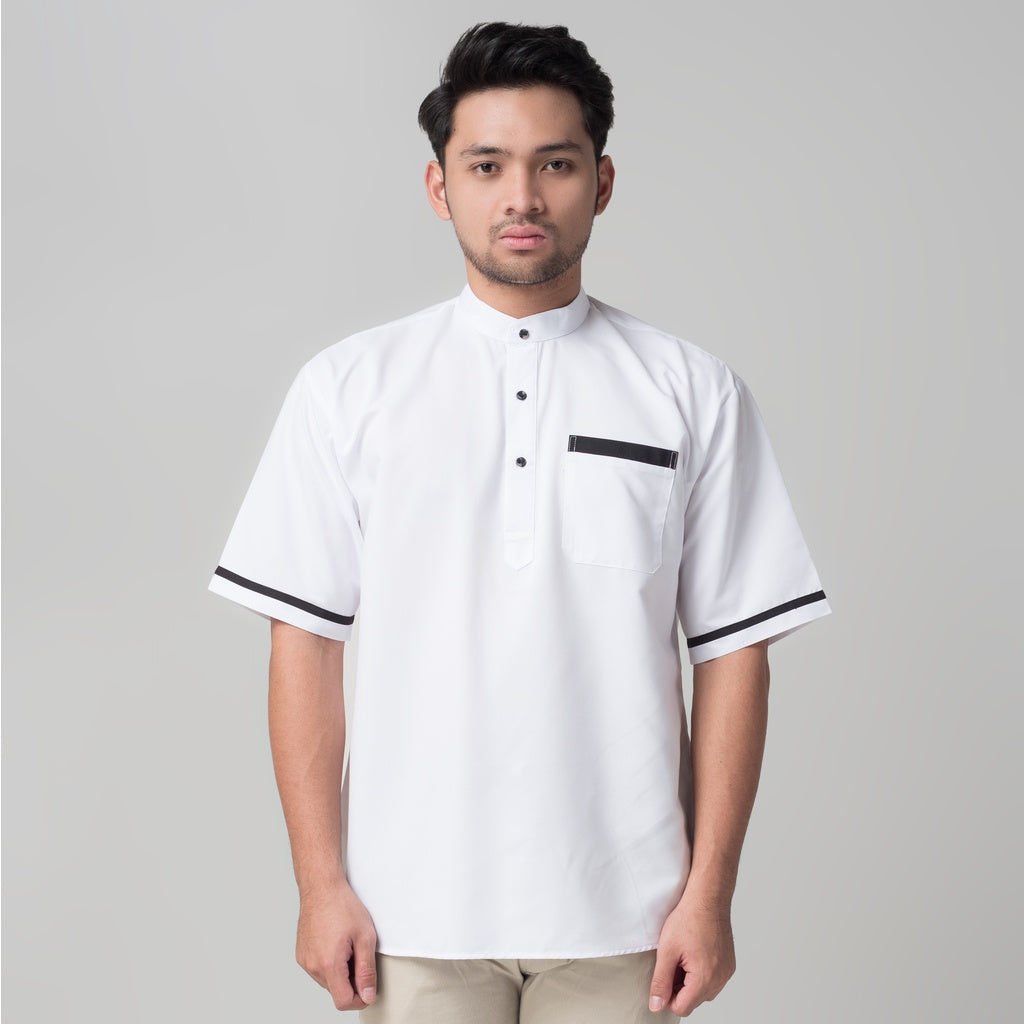 Benhill Baju Taqwa Koko Pria Qurta Kurta Lengan Pendek Putih 29953-3211H