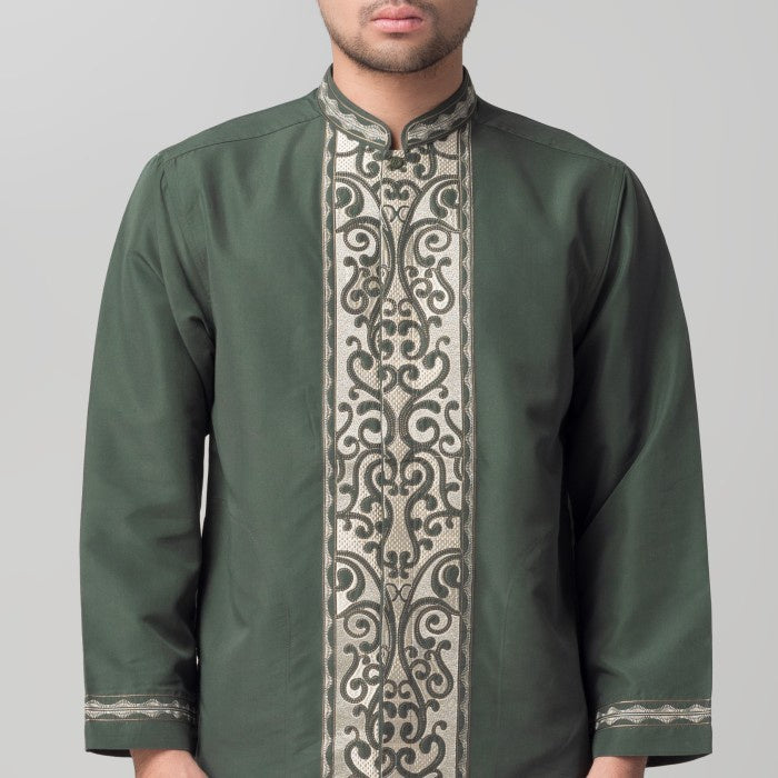 Benhill Taqwa Koko Bordir Pria Lengan Panjang Hijau Botol 2286-12707