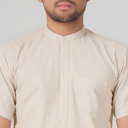 Benhill Kemeja Koko Pria Linen Polos Lengan Pendek Beige 50004-16910