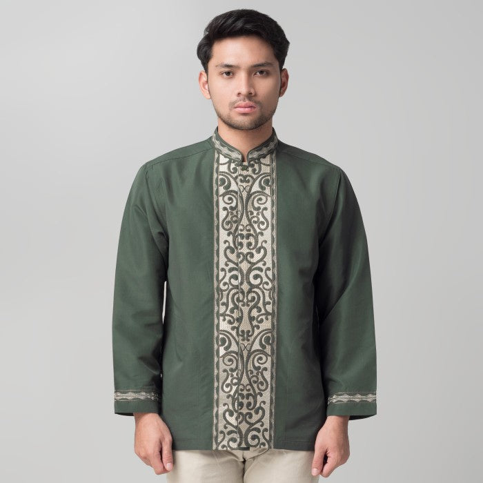 Benhill Taqwa Koko Bordir Pria Lengan Panjang Hijau Botol 2286-12707