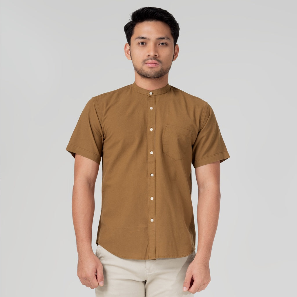 Benhill Kemeja Koko Pria Linen Polos Lengan Pendek Caramel Brown 28152-16910