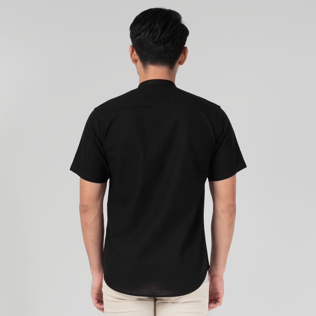 Benhill Kemeja Koko Pria Linen Polos Lengan Pendek Black 28154-16210