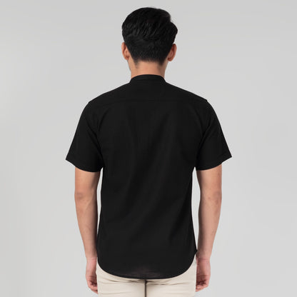 Benhill Kemeja Koko Pria Linen Polos Lengan Pendek Black 28154-16210
