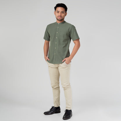 Benhill Kemeja Koko Pria Linen Polos Lengan Pendek Cactus 50007-16710