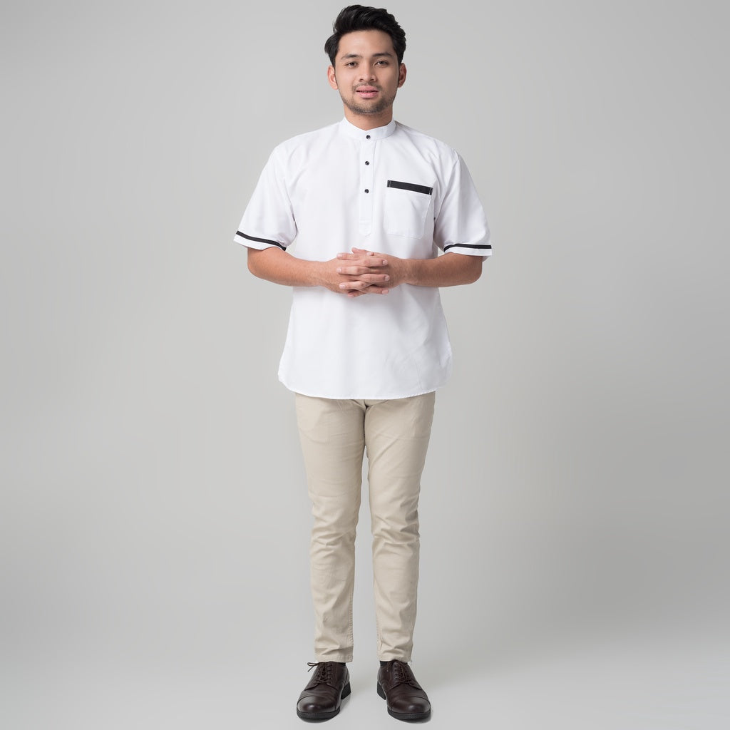 Benhill Baju Taqwa Koko Pria Qurta Kurta Lengan Pendek Putih 29953-3211H