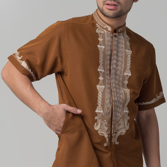 Benhill Taqwa Koko Bordir Pria Lengan Pendek Coklat 2344-46-12508
