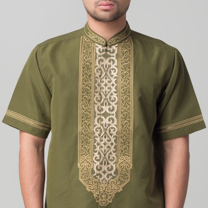 Benhill Taqwa Koko Bordir Pria Lengan Pendek Olive 2295-96-97-12708