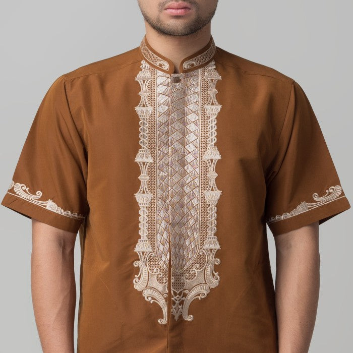 Benhill Taqwa Koko Bordir Pria Lengan Pendek Coklat 2344-46-12508