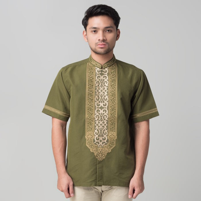 Benhill Taqwa Koko Bordir Pria Lengan Pendek Olive 2295-96-97-12708