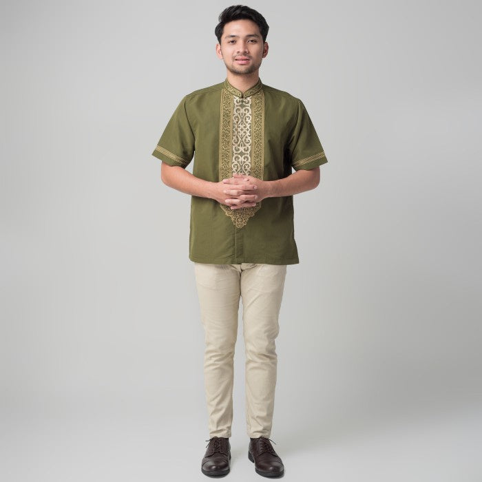 Benhill Taqwa Koko Bordir Pria Lengan Pendek Olive 2295-96-97-12708