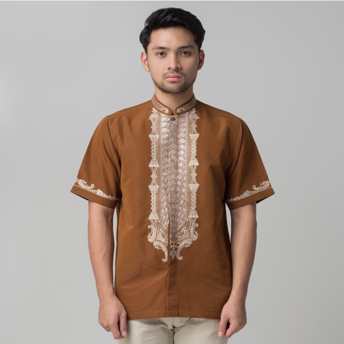 Benhill Taqwa Koko Bordir Pria Lengan Pendek Coklat 2344-46-12508