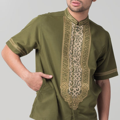 Benhill Taqwa Koko Bordir Pria Lengan Pendek Olive 2295-96-97-12708